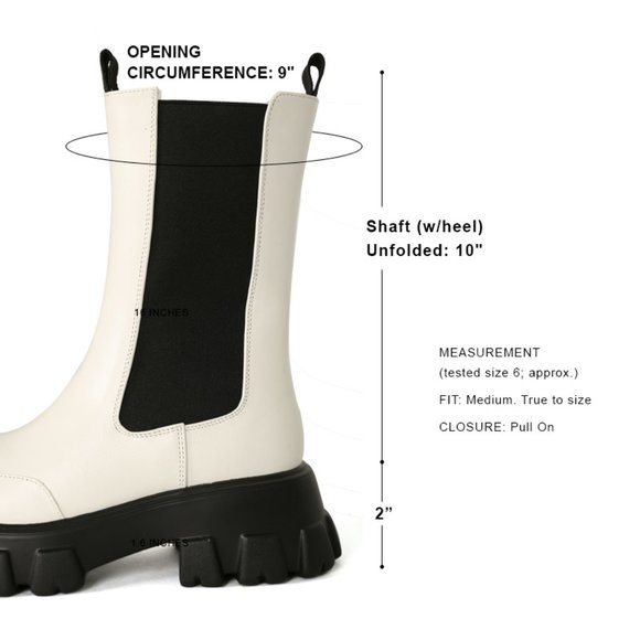 Women's Chunky Mid Calf Elastic Collar Round Toe Lugged Sole Boot- White - Picture 7 of 7